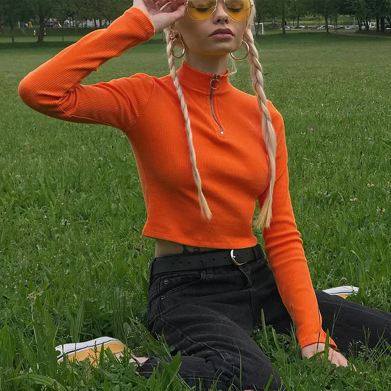 Women Casual Turtleneck Hoodies Orange Front Zipper Cropped Pullover Sweatshirt Spring 2018 Autumn Knitted Hoodie Slim Crop Top
Women Casual Turtleneck Hoodies Orange Front Zipper Cropped Pullover Sweatshirt Spring 2018 Autumn Knitted Hoodie Slim Crop Top