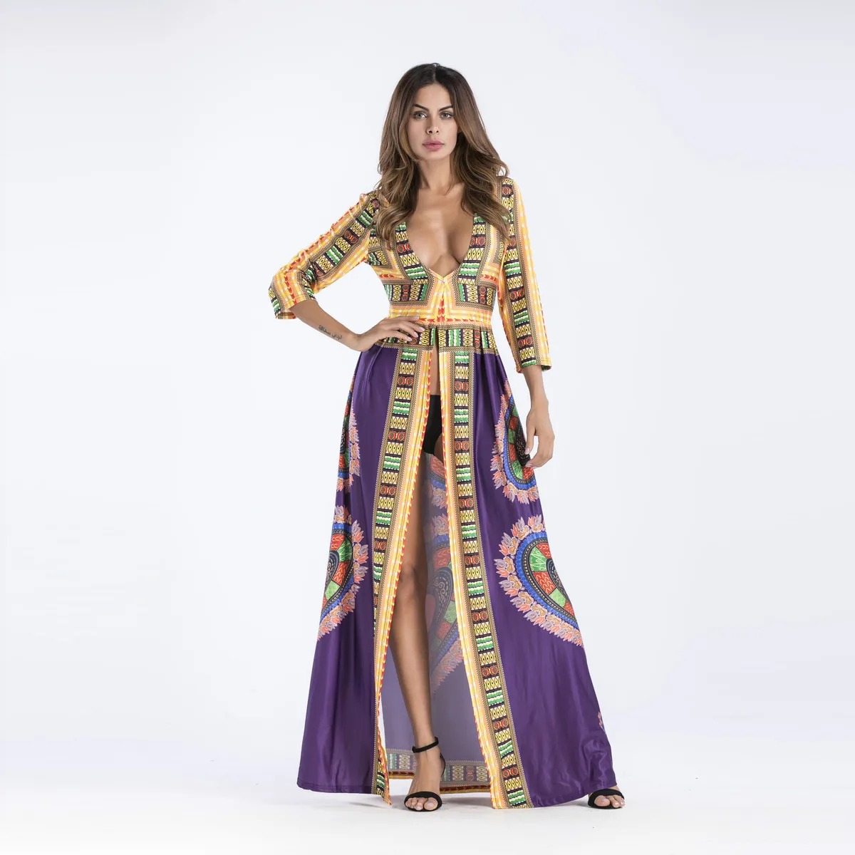 2018 Summer Dresses New Pattern Dress Africa Totems Number Printing V Collar Vent Longuette Woman
2018 Summer Dresses New Pattern Dress Africa Totems Number Printing V Collar Vent Longuette Woman