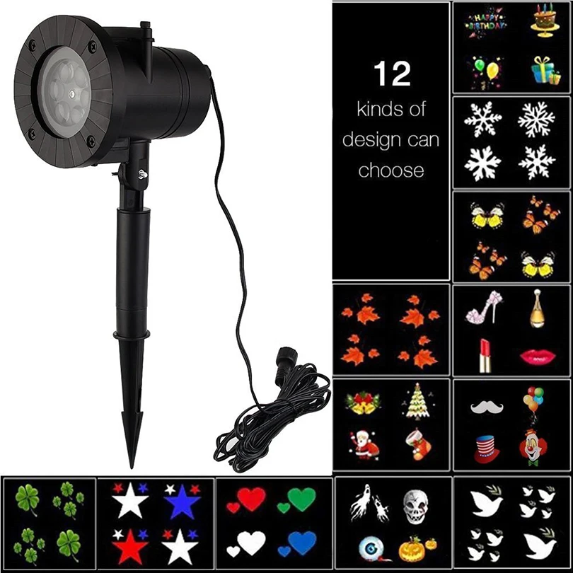 Christmas Halloween Home Decoration Projector Lights 12 Pattern Gobos Garden Lamp Lighting Waterproof Landscape Projector Light
Christmas Halloween Home Decoration Projector Lights 12 Pattern Gobos Garden Lamp Lighting Waterproof Landscape Projector Light