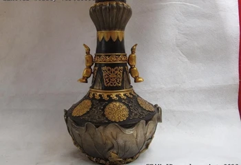 23" China Bronze Copper 24K Gold Silver-Gilt Lotus Leaf Lotus Root Vase Pot Jug
23" China Bronze Copper 24K Gold Silver-Gilt Lotus Leaf Lotus Root Vase Pot Jug