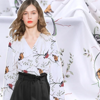 114CM Wide 14MM Birds Print Thin White Silk Crepe De Chine Fabric for Summer Dress Shirt Cheongsam Pants Pajamas B170
114CM Wide 14MM Birds Print Thin White Silk Crepe De Chine Fabric for Summer Dress Shirt Cheongsam Pants Pajamas B170
