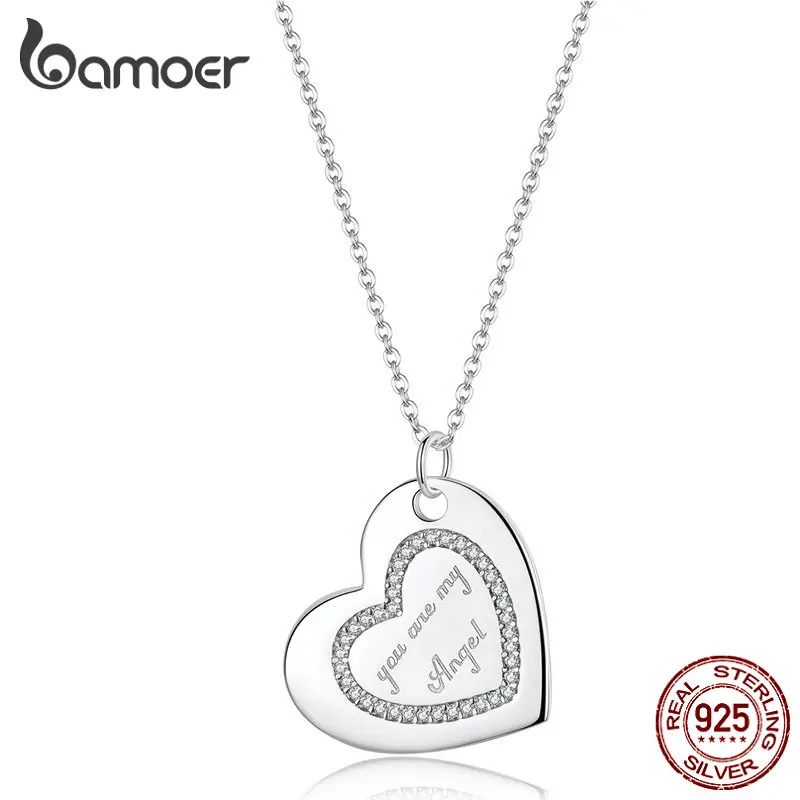 bamoer Engraved Heart Pendant Necklace Sterling Silver Promise Words "you are my angel" Chain Necklaces for Women Jewelry BSN060
bamoer Engraved Heart Pendant Necklace Sterling Silver Promise Words "you are my angel" Chain Necklaces for Women Jewelry BSN060