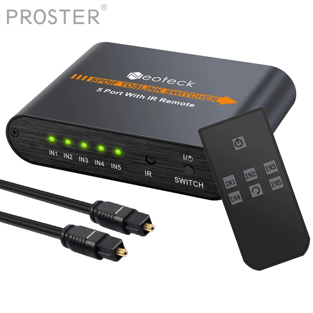 Цифровой оптический аудио коммутатор Proster 5x1 SPDIF/Toslink с ИК пультом TosLink вход для av