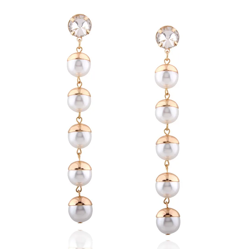 Simulated Pearl Beads Long Drop Earrings*
