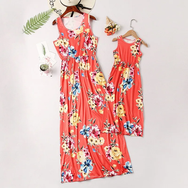 Family-matching-clothes-Slim-Pocket-Boho-Floral-Long-Dress-Mom-and-daughter-dress-mama-hija-mom (2)