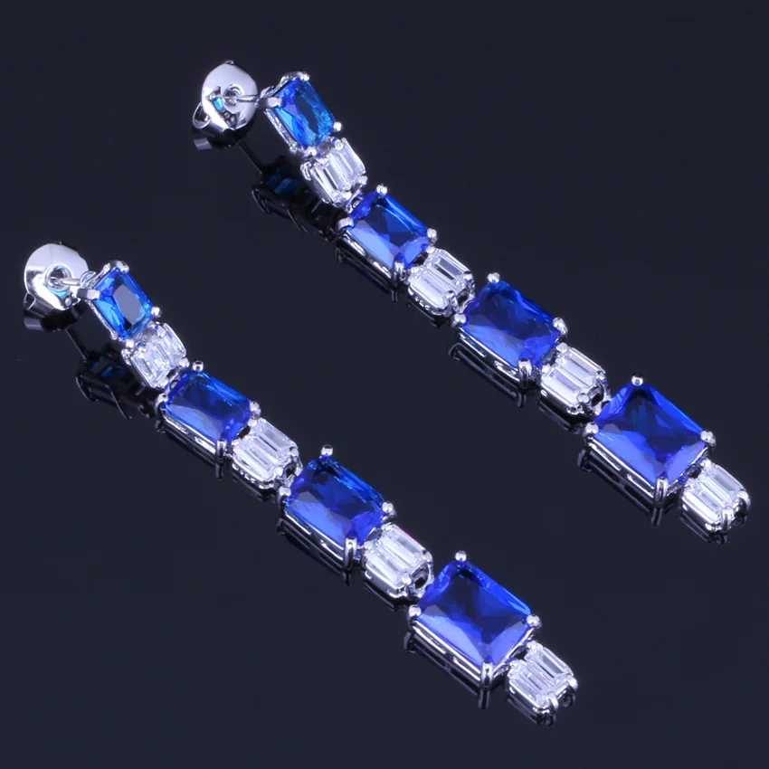 Royal Rectangle Blue Cubic Zirconia White CZ 925 Sterling Silver Drop Dangle Earrings For Women V0204
Royal Rectangle Blue Cubic Zirconia White CZ 925 Sterling Silver Drop Dangle Earrings For Women V0204