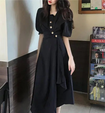 Summer Korean Puff Sleeve Elegant Fairy Asymmetrical Preppy Style Long Dress Woman Vintage Dress Black Woman Cloth Mori Girl
Summer Korean Puff Sleeve Elegant Fairy Asymmetrical Preppy Style Long Dress Woman Vintage Dress Black Woman Cloth Mori Girl