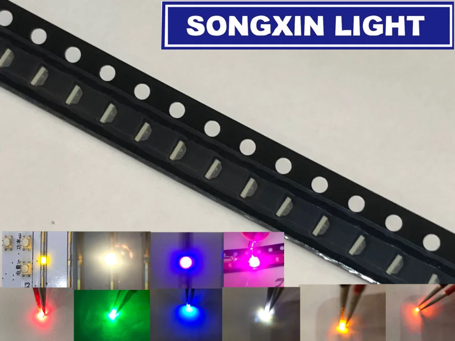100 шт боковые SMD 0805(0802) Светодиодные белые красные зеленые желтые голубые теплые