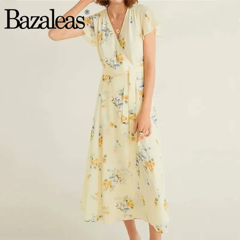 Bazaleas Vintage Cream Floral Print Summer dress Petal Sleeve Women midi Dress Fashion Chiffon Sashes vestidos Drop shipping
Bazaleas Vintage Cream Floral Print Summer dress Petal Sleeve Women midi Dress Fashion Chiffon Sashes vestidos Drop shipping