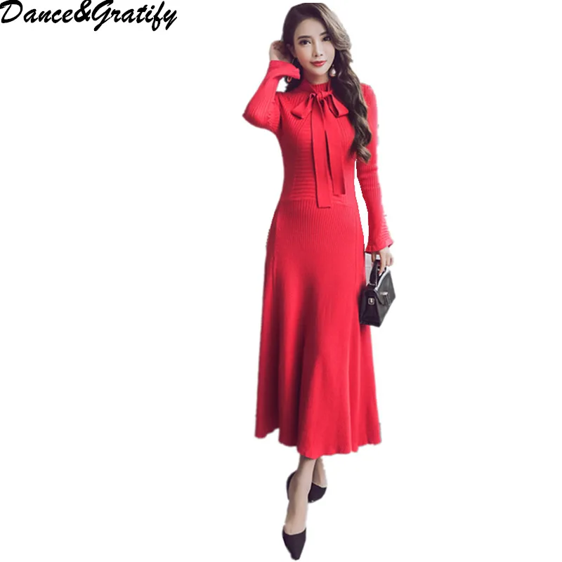 New 2018 Winter Women Knitting Big Swing Thicken Dress Long Sleeve Bow Elegant Dresses Party Dress Hiver Robe
New 2018 Winter Women Knitting Big Swing Thicken Dress Long Sleeve Bow Elegant Dresses Party Dress Hiver Robe