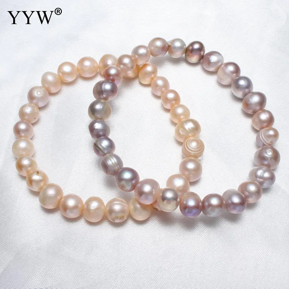 

9-10mm Freshwater 100% Natural Pearl Bracelet Pink Purple Pearls Women Bracelet Wedding Jewelry Gift 7.5inch Potato de perle