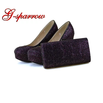 Dark Purple Rhinestone Bridal Dress Shoes with Handbag High Heel Adult Ceremony Shoes Crystal Wedding Party Pumps with Clutch
Dark Purple Rhinestone Bridal Dress Shoes with Handbag High Heel Adult Ceremony Shoes Crystal Wedding Party Pumps with Clutch