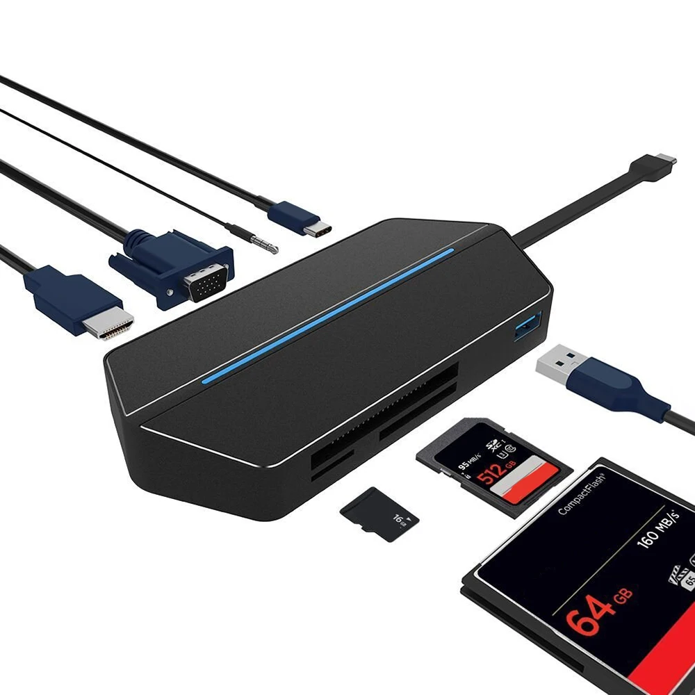 USB C Hub to HDMI VGA Adapter 3.0 with Type-C PD Charging Port Card Reader Slot 3.5MM Socket for MacBook Pro | Электроника