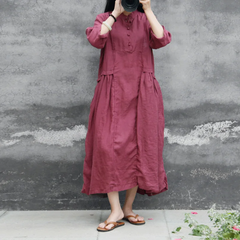 Johnature Women Shirt Dress Stand Seven Sleeve Ramie Vintage Robes 2019 Autumn New 4 Color Loose Button Chinese Style Dresses
Johnature Women Shirt Dress Stand Seven Sleeve Ramie Vintage Robes 2019 Autumn New 4 Color Loose Button Chinese Style Dresses