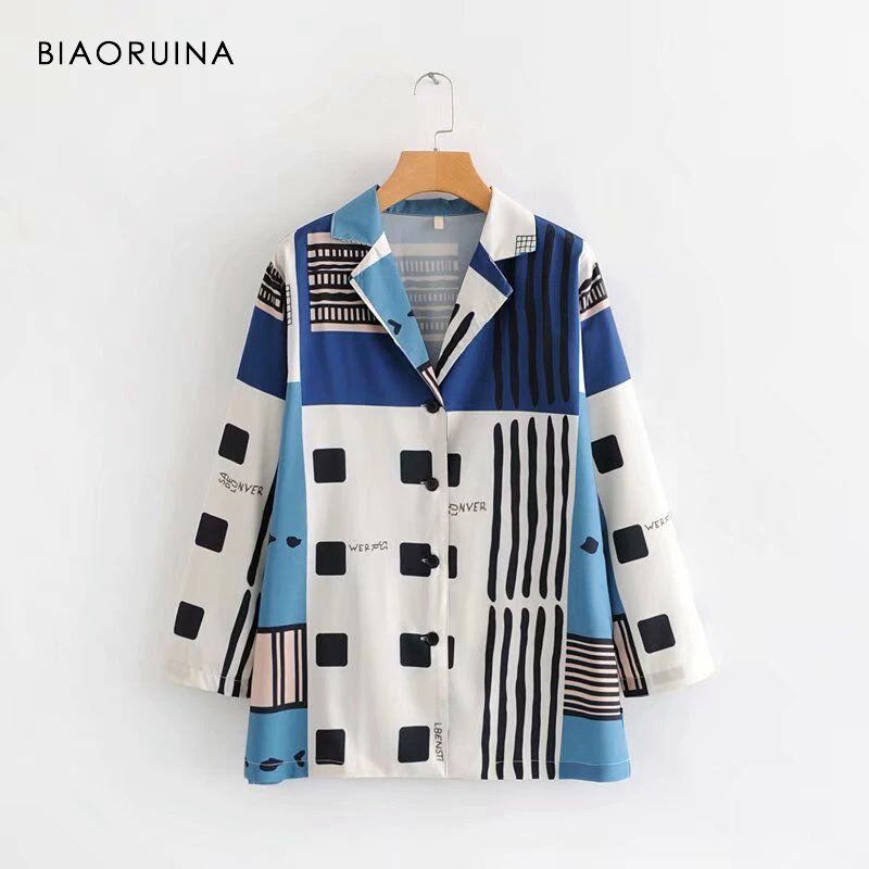 BIAORUINA Women Fashion Geometric Printed Tops Notched Collar Long Sleeve American Style Female Casual Loose Tops Plus Size
BIAORUINA Women Fashion Geometric Printed Tops Notched Collar Long Sleeve American Style Female Casual Loose Tops Plus Size