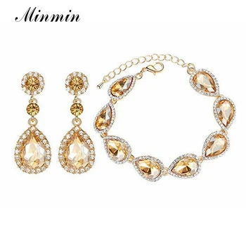 Minmin Champagne Crystal Bridal Jewelry Sets Teardrop Earrings Bracelet Sets for Women Wedding Jewelry Accessories EH298+SL192
Minmin Champagne Crystal Bridal Jewelry Sets Teardrop Earrings Bracelet Sets for Women Wedding Jewelry Accessories EH298+SL192