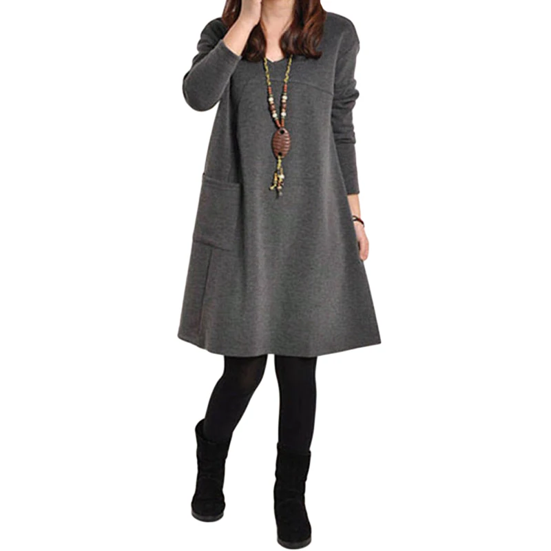 2019 Fashion Autumn Spring Women Dress Long Sleeve Pocket Solid O Neck Loose Party Dress Vestidos Plus Size Casual Dress S-5XL
2019 Fashion Autumn Spring Women Dress Long Sleeve Pocket Solid O Neck Loose Party Dress Vestidos Plus Size Casual Dress S-5XL