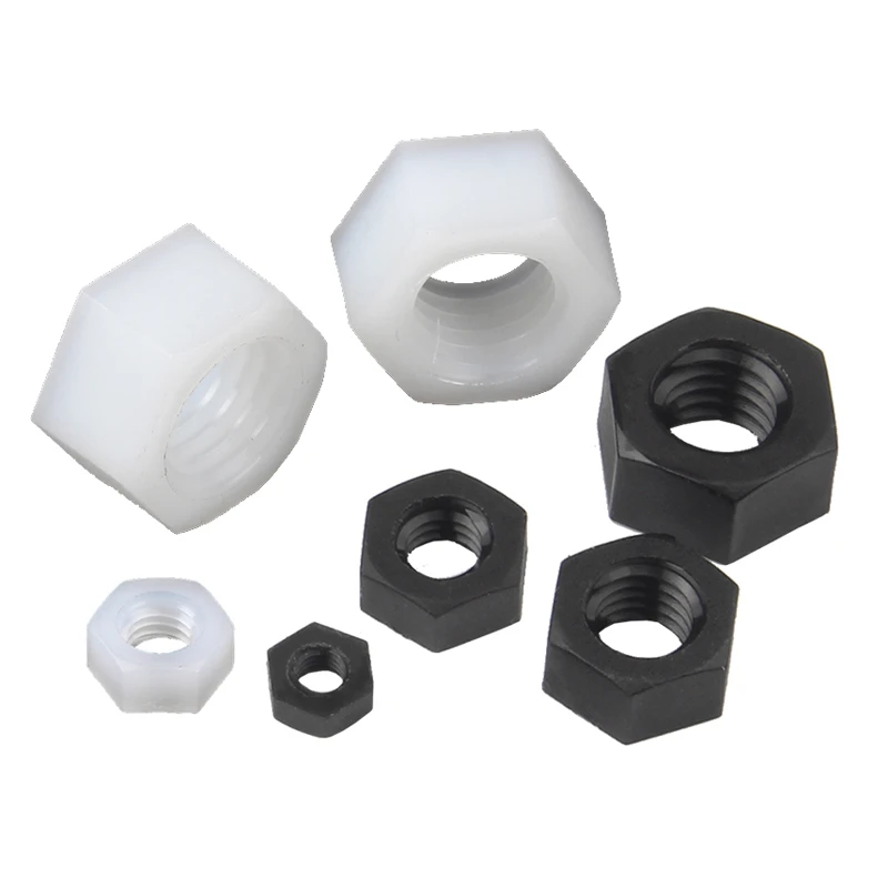 

DIN934 Nylon Hex Nut M2 M2.5 M3 M4 M5 M6 M8 M10 Black white Nylon Plastic Hexagon Hex Nut Nus Fit TO Metric Threaded Screw Bolt