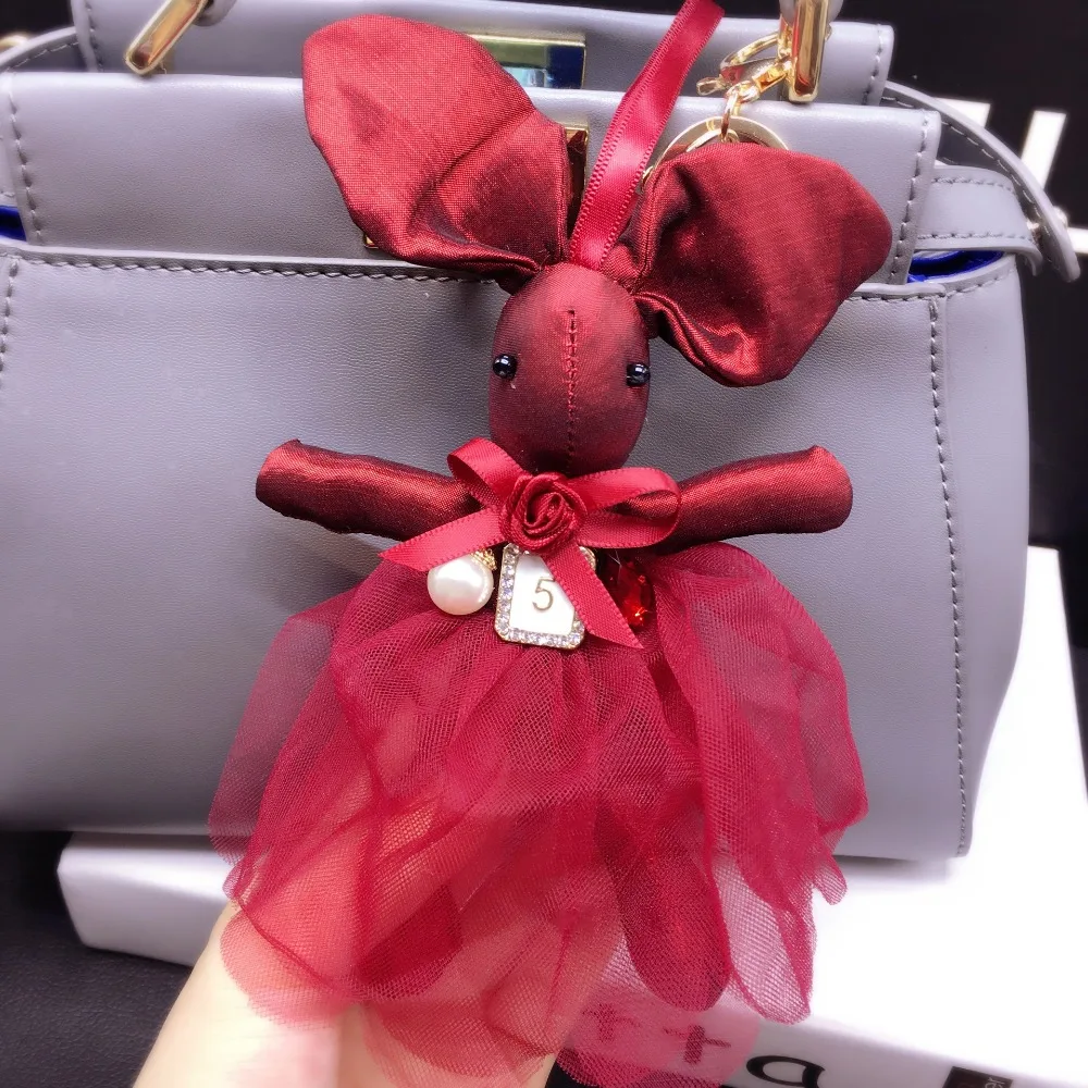 New Fashion Cute Cloth Lace Rabbit Keychain Bow Tie Net Yarn Key Rings Women Shoulder Bags Charm Pendant Car Holder | Украшения и