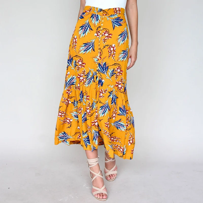 2018 Summer Maxi Skirt Boho Floral Print Beach Bohemian Long Skirt Women Button High Waisted Skirts Womens Faldas Mujer Jupe
2018 Summer Maxi Skirt Boho Floral Print Beach Bohemian Long Skirt Women Button High Waisted Skirts Womens Faldas Mujer Jupe