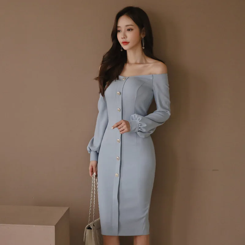 Elegant Single Breasted Slash-neck Women Dress Off-shoulder Solid Mid-length Party Dress Sexy Sheath Bodycon Female Vestidos
Elegant Single Breasted Slash-neck Women Dress Off-shoulder Solid Mid-length Party Dress Sexy Sheath Bodycon Female Vestidos