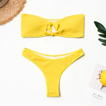 Solid Bikini Set Bandeau Women Bathing Suit Chest Knotted Beachwear Brazilian Thong Women Bathers Soft Paded Mujer 2019 
Solid Bikini Set Bandeau Women Bathing Suit Chest Knotted Beachwear Brazilian Thong Women Bathers Soft Paded Mujer 2019