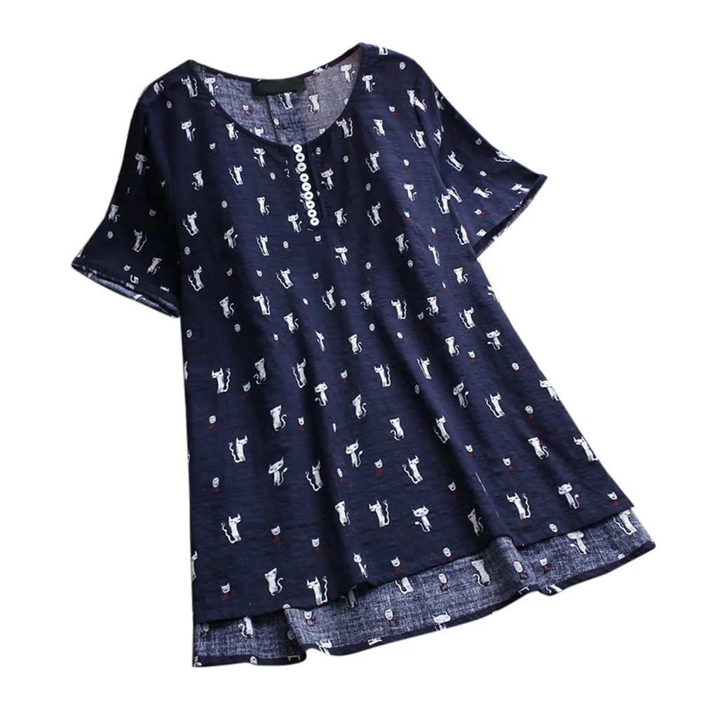 Shirts Womens Asymmetrical Short Sleeve Cat Print O-Neck Casual Vintage shirts Blouse Women Clothing #20
Shirts Womens Asymmetrical Short Sleeve Cat Print O-Neck Casual Vintage shirts Blouse Women Clothing #20
