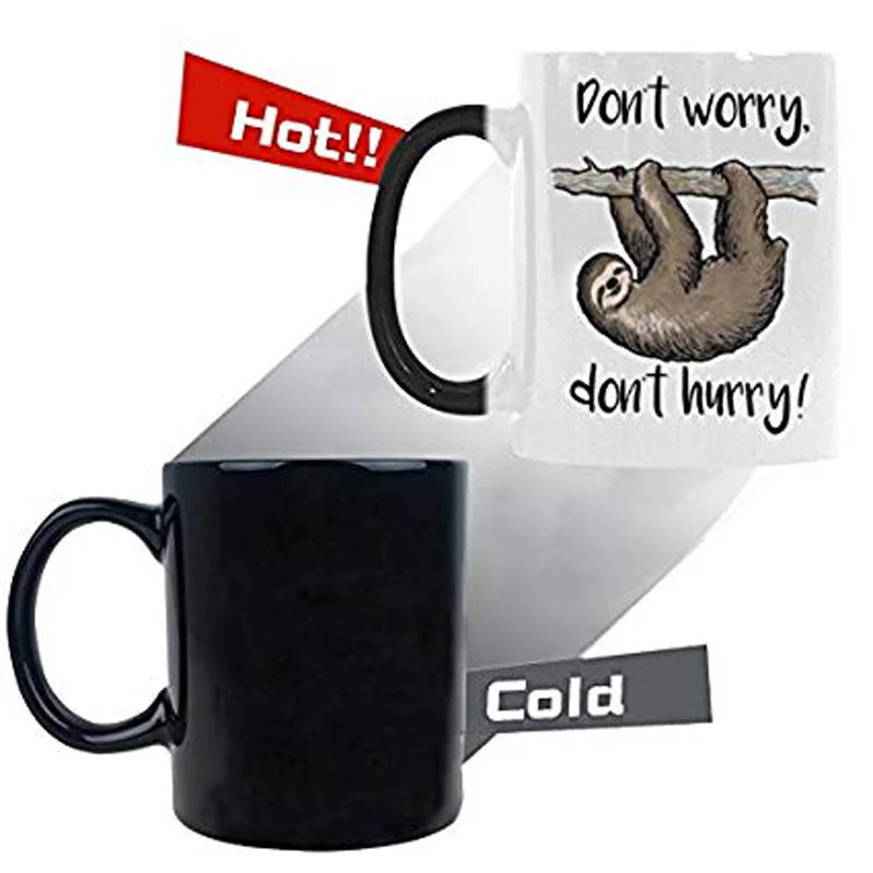 

Funny Don't Worry Don't Hurry Lazy Sloth Tree Color Changing Mug Morphing Coffee Mugs Cup- 11oz Magic Cup