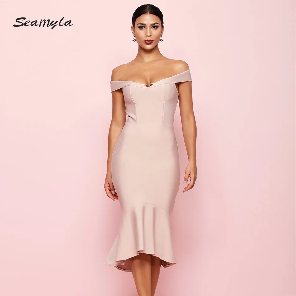 Seamyla 2019 Bodycon Bandage Dress Sexy Celebrity Party Dresses Women Slash Neck Mermaid Runway Dress Black Red Apricot Vestidos
Seamyla 2019 Bodycon Bandage Dress Sexy Celebrity Party Dresses Women Slash Neck Mermaid Runway Dress Black Red Apricot Vestidos