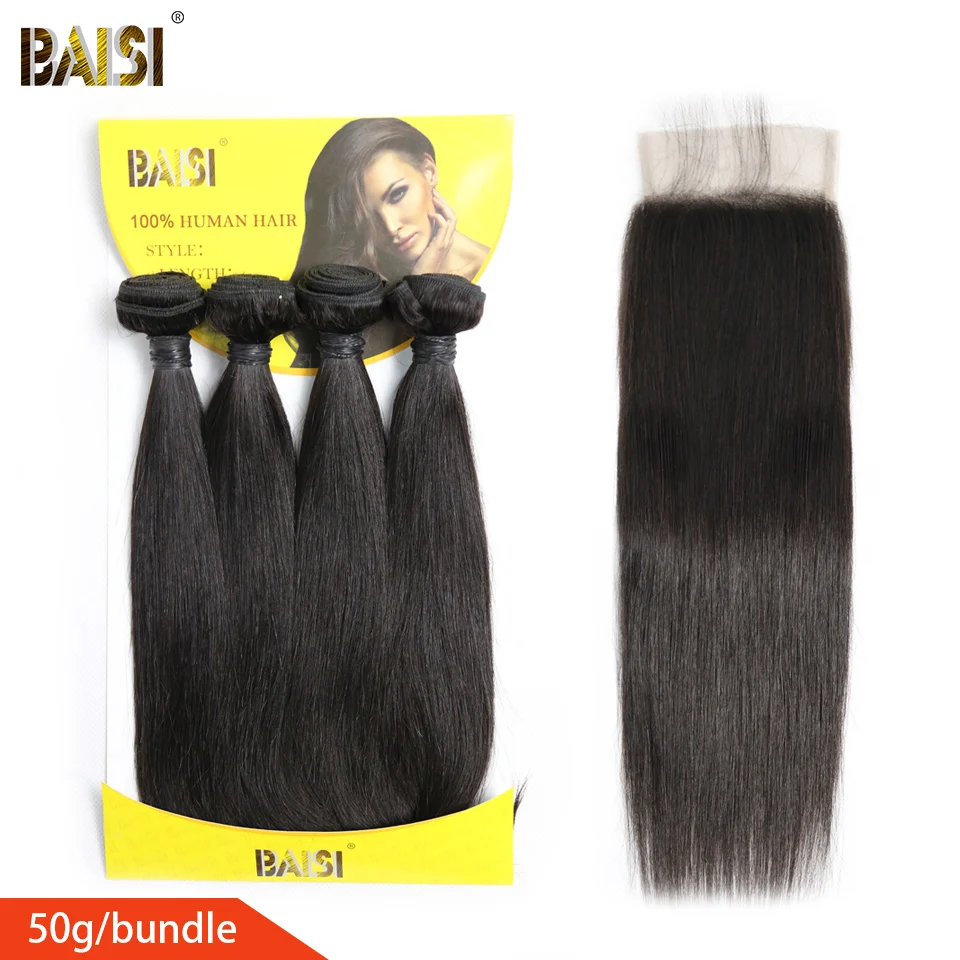 BAISI Hair Unprocessed 8A Brazilian Straight Virgin Hair 4 Bundles with Closure 100% Human Hair
BAISI Hair Unprocessed 8A Brazilian Straight Virgin Hair 4 Bundles with Closure 100% Human Hair