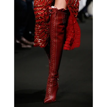 Vintage Rivet Embellished Cross-tied Thigh High Boots Women Sexy High Heels Pointed Toe Over The Knee Long Boots Shoes Women
Vintage Rivet Embellished Cross-tied Thigh High Boots Women Sexy High Heels Pointed Toe Over The Knee Long Boots Shoes Women