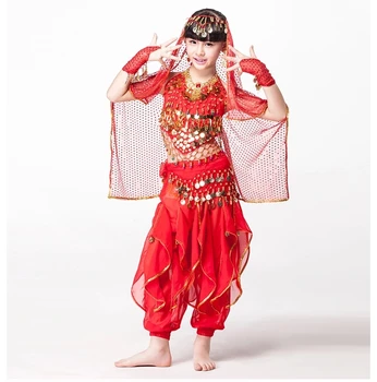Children Indian Dance 5-piece Set Costume Top, Belt, Pants and Head Pieces Sequin Sleeves Bollywood Dance Costumes for Girls
Children Indian Dance 5-piece Set Costume Top, Belt, Pants and Head Pieces Sequin Sleeves Bollywood Dance Costumes for Girls