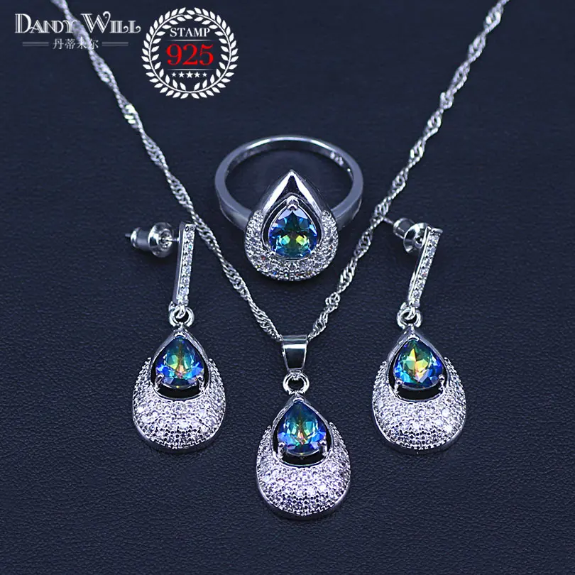 Natural Mystic Rainbow Cubic Zirconia 925 Sterling Silver Jewelry Set For Women Wedding Earrings/Pendant/Necklace/Rings
Natural Mystic Rainbow Cubic Zirconia 925 Sterling Silver Jewelry Set For Women Wedding Earrings/Pendant/Necklace/Rings