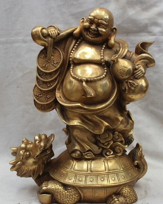 11" Chinese Brass Happy Laugh Maitreya Buddha Dragon Tortorse Wealth Fu Statue D
11" Chinese Brass Happy Laugh Maitreya Buddha Dragon Tortorse Wealth Fu Statue D