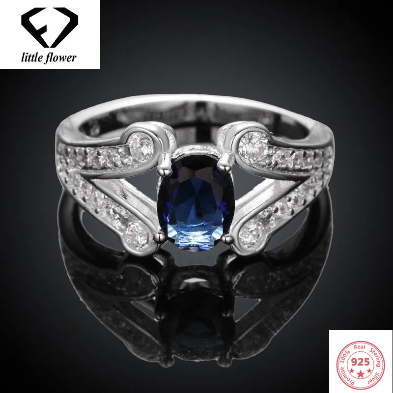 

Sterling 925 Silver Diamond Sapphire Ring Women's Ocean Blue Zirconium Wedding Bague Etoile Bizuteria Gemstone for women Diamant