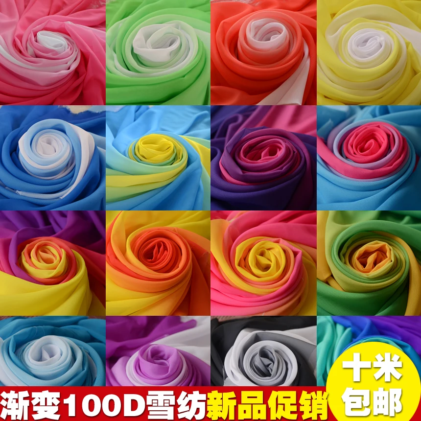 100DDouble color transition stage chiffon fabric costume Hanfu gradient Chiffon sleeves cloth
100DDouble color transition stage chiffon fabric costume Hanfu gradient Chiffon sleeves cloth
