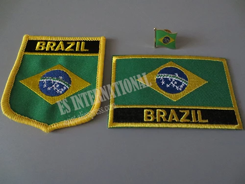 National Flag Embroidery Patches and Metal Flag Lapel Pin BRAZIL