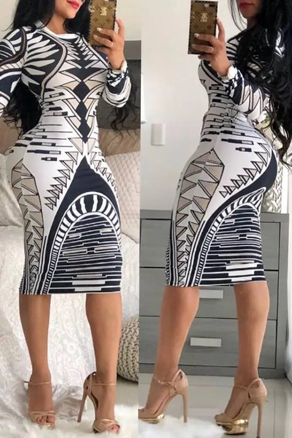 

2019 autumn and winter new European and American Amazon AliExpress Ebay printing long-sleeved sexy nightclub dress LZ-430