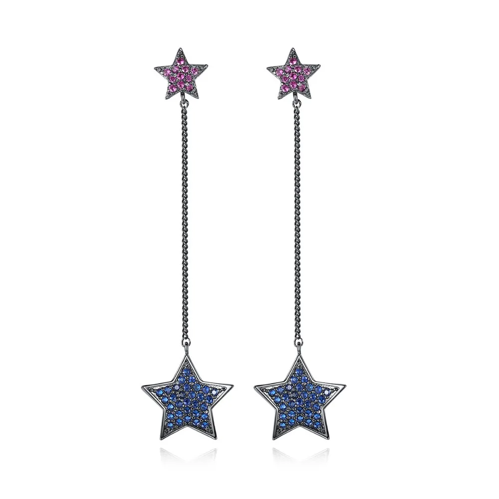Fashion Blue Zirconia Crystal Double Strars Drop Earrings for Girl Charm Black Chain simple Party Jewelry Gift
Fashion Blue Zirconia Crystal Double Strars Drop Earrings for Girl Charm Black Chain simple Party Jewelry Gift