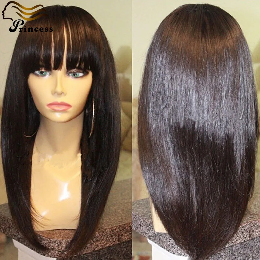 Unprocessed Peruvian Full Lace Human Hair Wigs For Black Woman Human Lace Front Wigs With Bangs Straight Glueless Lace Front Wig