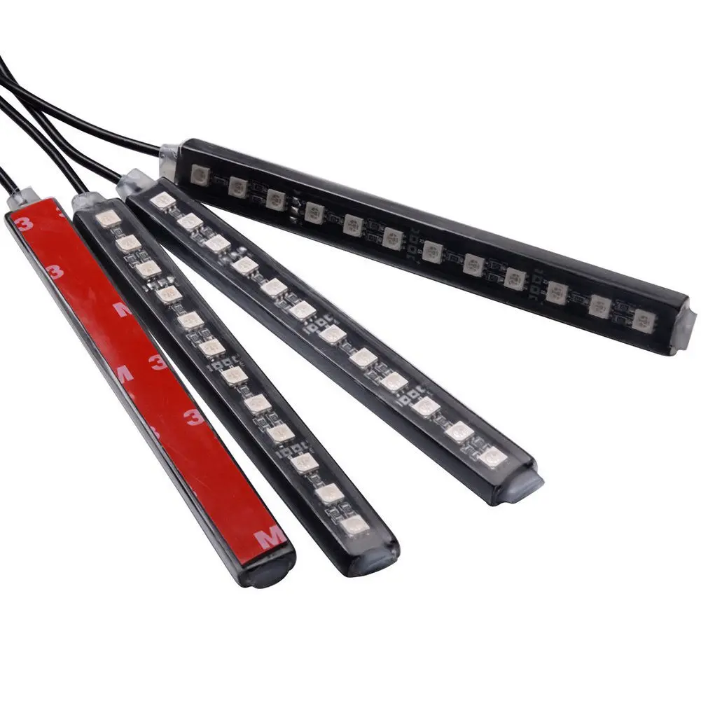 RGB 4pcs/set 12LED Car Interior Atmosphere Neon Light Strip Wireless Remote Control