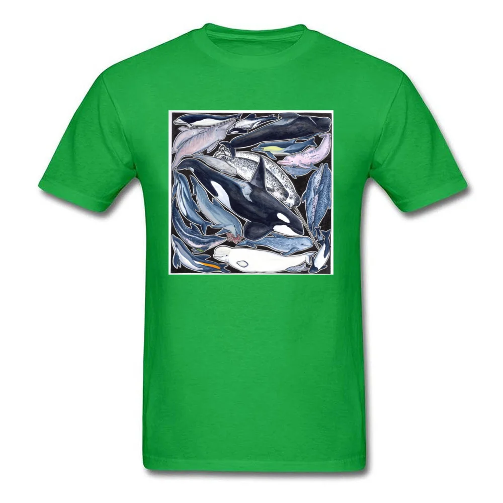 Family Orca dolphin beluga narwhal cie Casual T-Shirt O-Neck 100% Cotton Fabric Man Tops Shirt Short Sleeve Tops & Tees Summer Orca dolphin beluga narwhal cie green