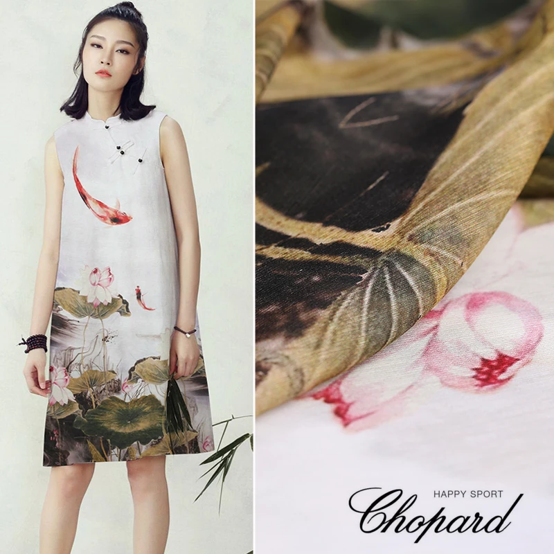 Carp and Lotus Printed Silk Linen Fabric By The 1.18 Meter Width 55 Inch DIY Dress Material
Carp and Lotus Printed Silk Linen Fabric By The 1.18 Meter Width 55 Inch DIY Dress Material