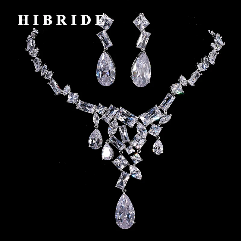 HIBRIDE Hot Sale Clear Crystal CZ Stone Wedding Bridal Jewelry Set With Necklace Earrings Set Wedding Dress Accessories N-199
HIBRIDE Hot Sale Clear Crystal CZ Stone Wedding Bridal Jewelry Set With Necklace Earrings Set Wedding Dress Accessories N-199