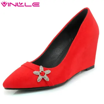 2020 Spring Women Pumps Wedge High Heel Pointed Toe Flock Princess Style Sexy Slip On Black Ladies Wedding Shoes Size 34-42
2020 Spring Women Pumps Wedge High Heel Pointed Toe Flock Princess Style Sexy Slip On Black Ladies Wedding Shoes Size 34-42