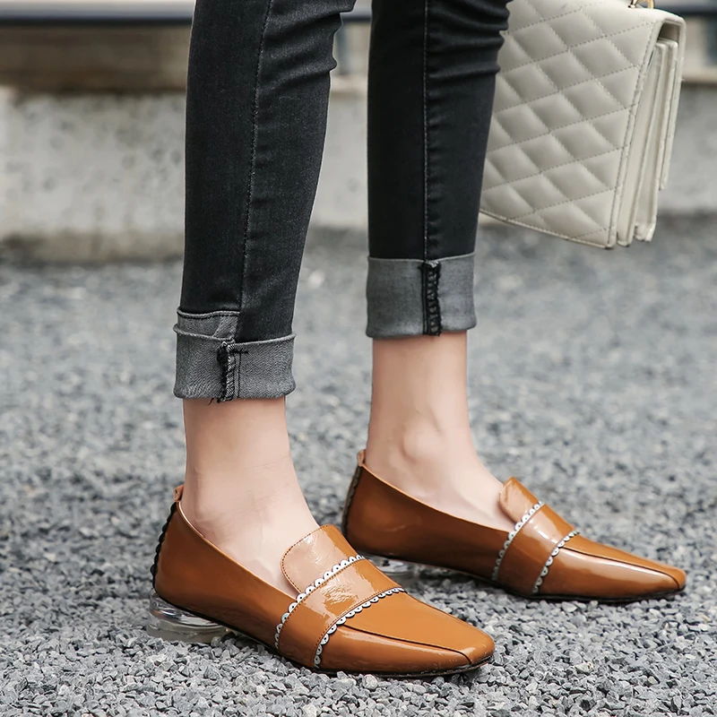 INS women Pumps Genuine Leather shoes PLUS SIZE 22-24.5 cm length Square toe transparent heel cow Patent leather solid colo
INS women Pumps Genuine Leather shoes PLUS SIZE 22-24.5 cm length Square toe transparent heel cow Patent leather solid colo