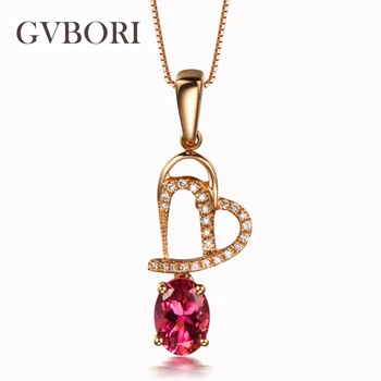 Romantic GVBORI 14K Rose Gold Natural Red Tourmaline Gemstone Diamond Pendant For Women Wedding Heart Jewelry Gift Anniversary 
Romantic GVBORI 14K Rose Gold Natural Red Tourmaline Gemstone Diamond Pendant For Women Wedding Heart Jewelry Gift Anniversary