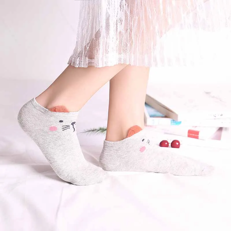 

Casual Cotton Stereoscopic Solid Color Women Short Sock Straight Cartoon Cat Ears Stripe Short Socks Wholesale Hosiery