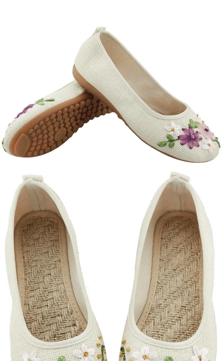 Vintage Embroidered Women Flats Flower Slip On Cotton Fabric Linen Comfortable Old Peking Ballerina Flat Shoes Sapato Feminino 12