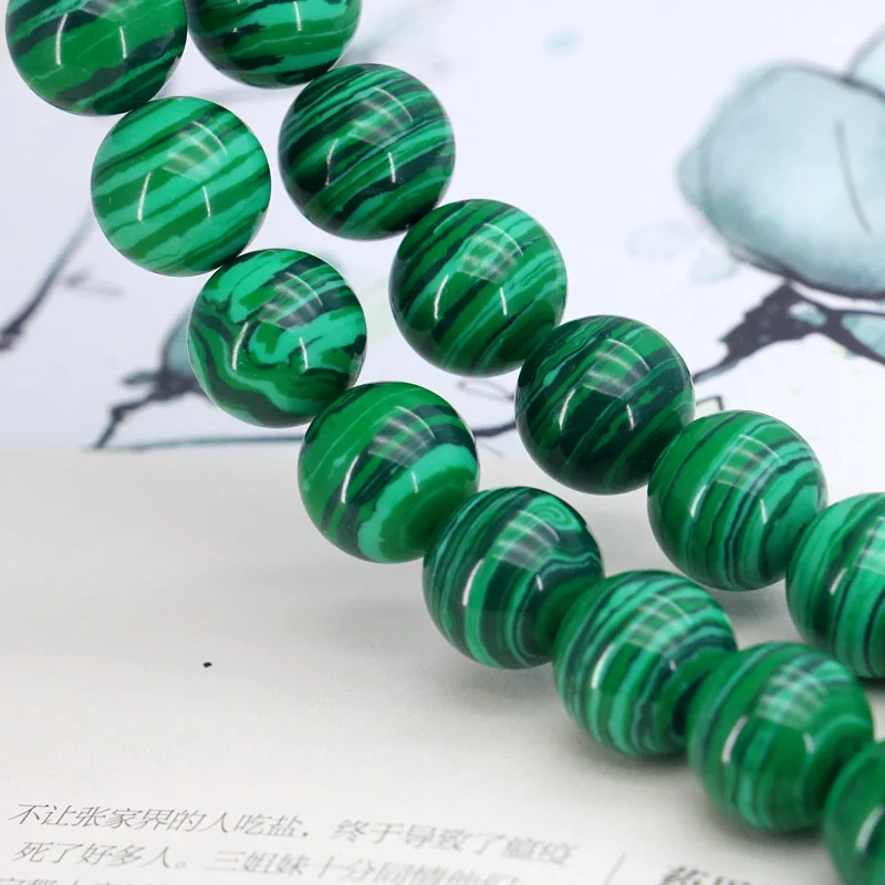 

Green Malachite Round Loose Beads 14mm 15" 2pc/lot Stripe Stone Suitable For Women Jewelry Making Design
